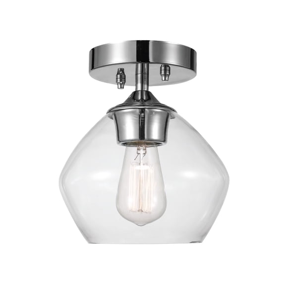 Globe Electric 1-Light Chrome Indoor Semi-Flush Mount Ceiling Light with Glass Shade