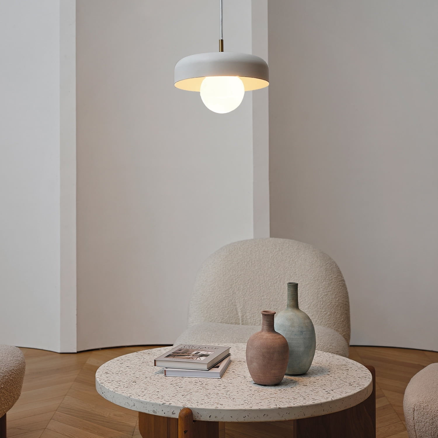 Globe Electric Jackie 1-Light Matte White Pendant with Matte Brass Accents and White Cloth Cord, 60403