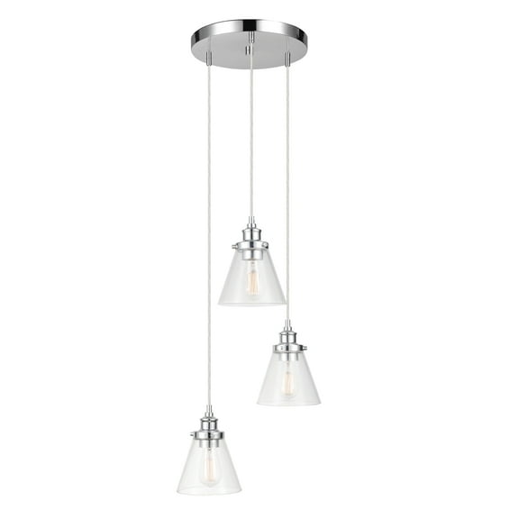 Globe Electric Jackson 3-Light Chrome Pendant with Clear Glass Shade, Bulbs Included, 61037