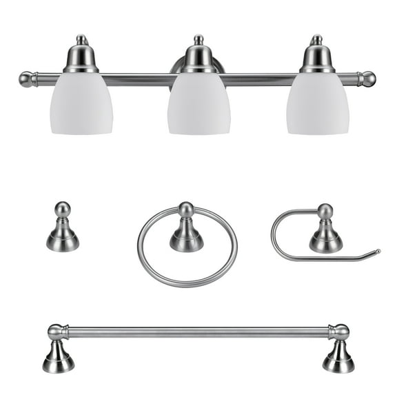 Globe Electric Jayden 5-Piece Satin Nickel All-In-One Bathroom Set, Adult