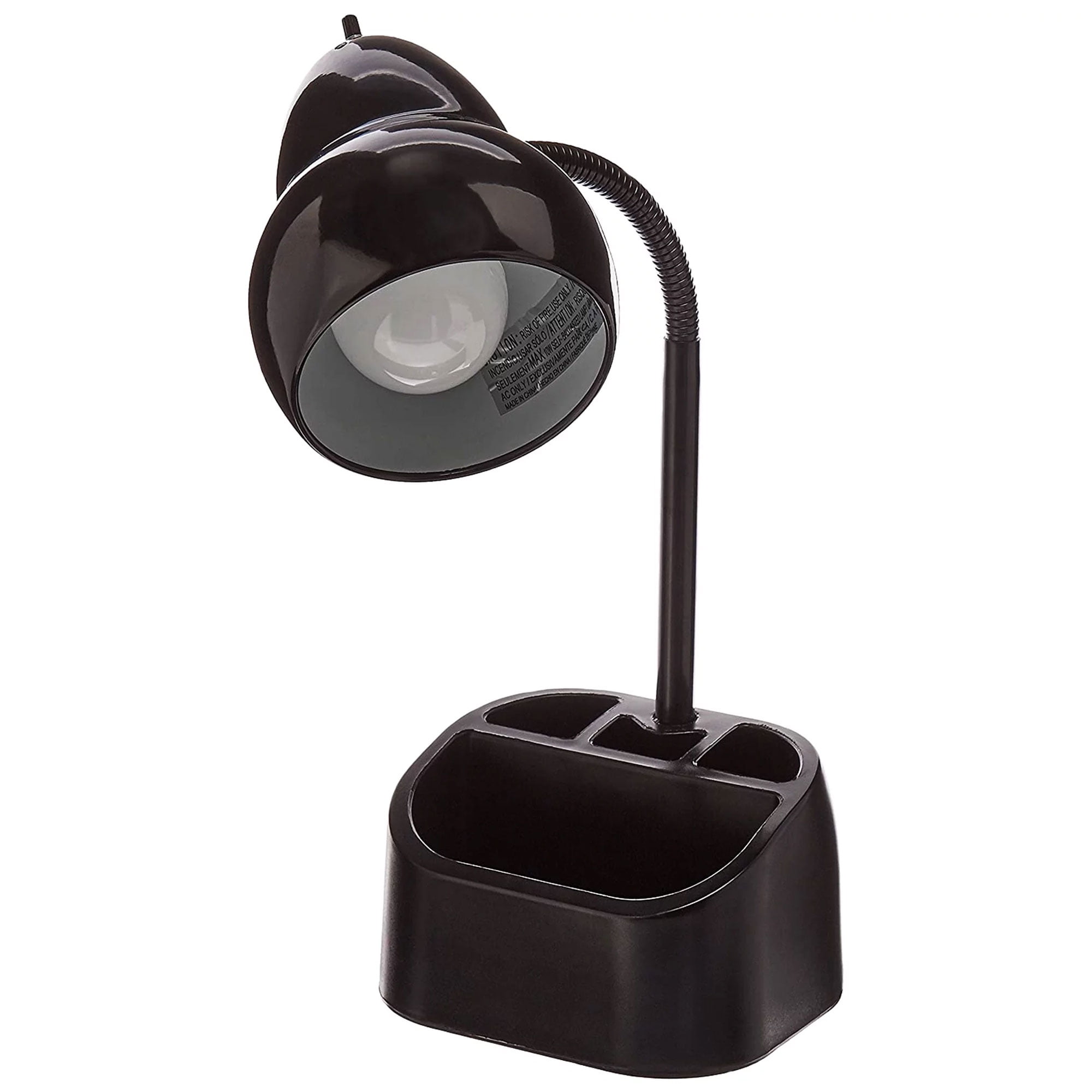 Adjustable Black Plastic Goose Neck Desk Lamp with Organizer