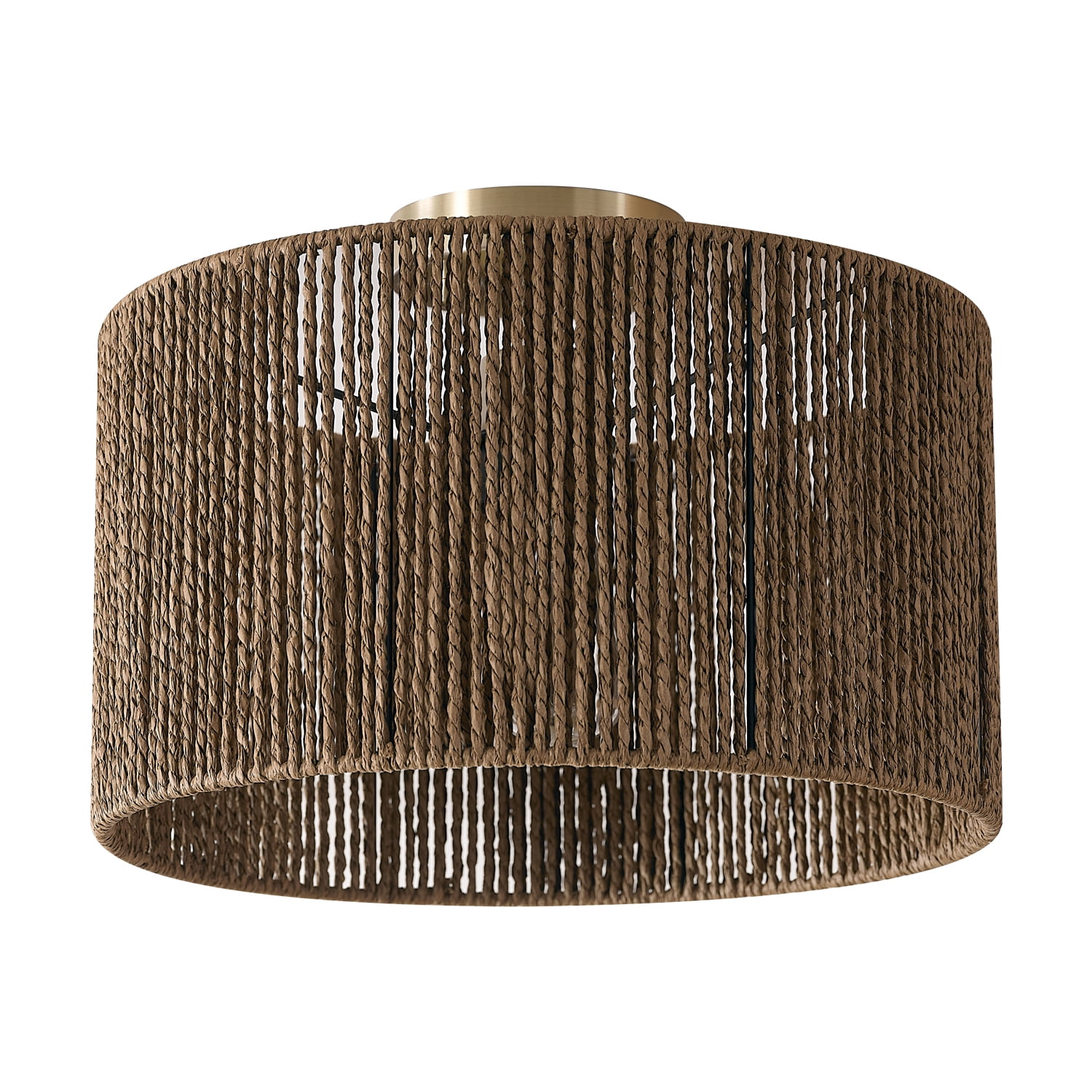 Globe Electric Lulu 1-Light Matte Brass Flush Mount Ceiling Light with Paper Twine Shade, 91000923
