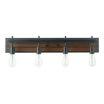 Globe Electric Mackay 4-Light Faux Wood Vanity Light with Matte Black Accents, 91002149