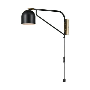 Globe Electric Mullin 1-Light Matte Black Plug-In Modern Wall Sconce, LED Bulb Included, 51399