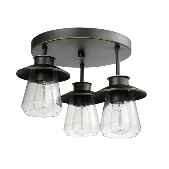Globe Electric Nate 3-Light Oil Rubbed Bronze Semi-Flush Mount Ceiling Light with Clear Glass Shades, 60879