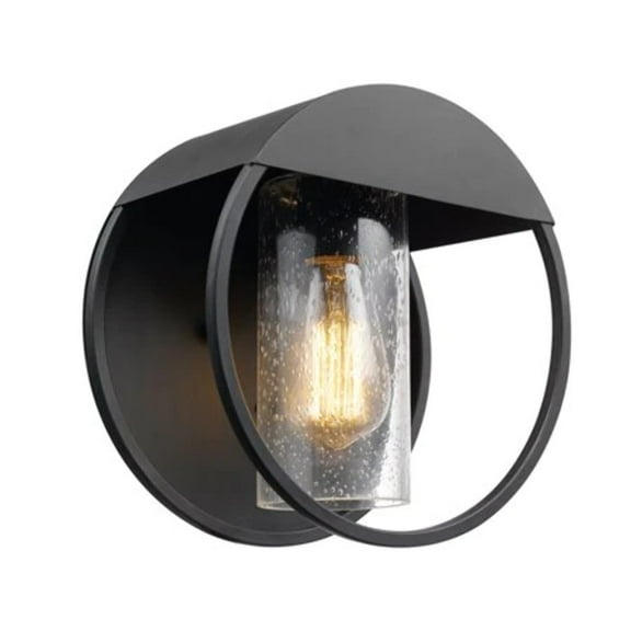 Globe Electric Vintage 1-Light Matte Black Outdoor Indoor Wall Sconce with Seeded Glass Shade