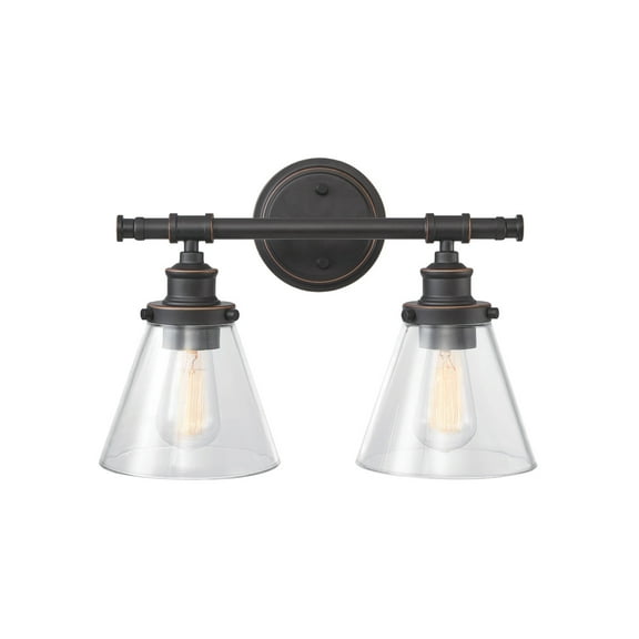 Globe Electric Vintage Industrial 2-Light Oil Rubbed Bronze Vanity Light with Clear Glass Shades