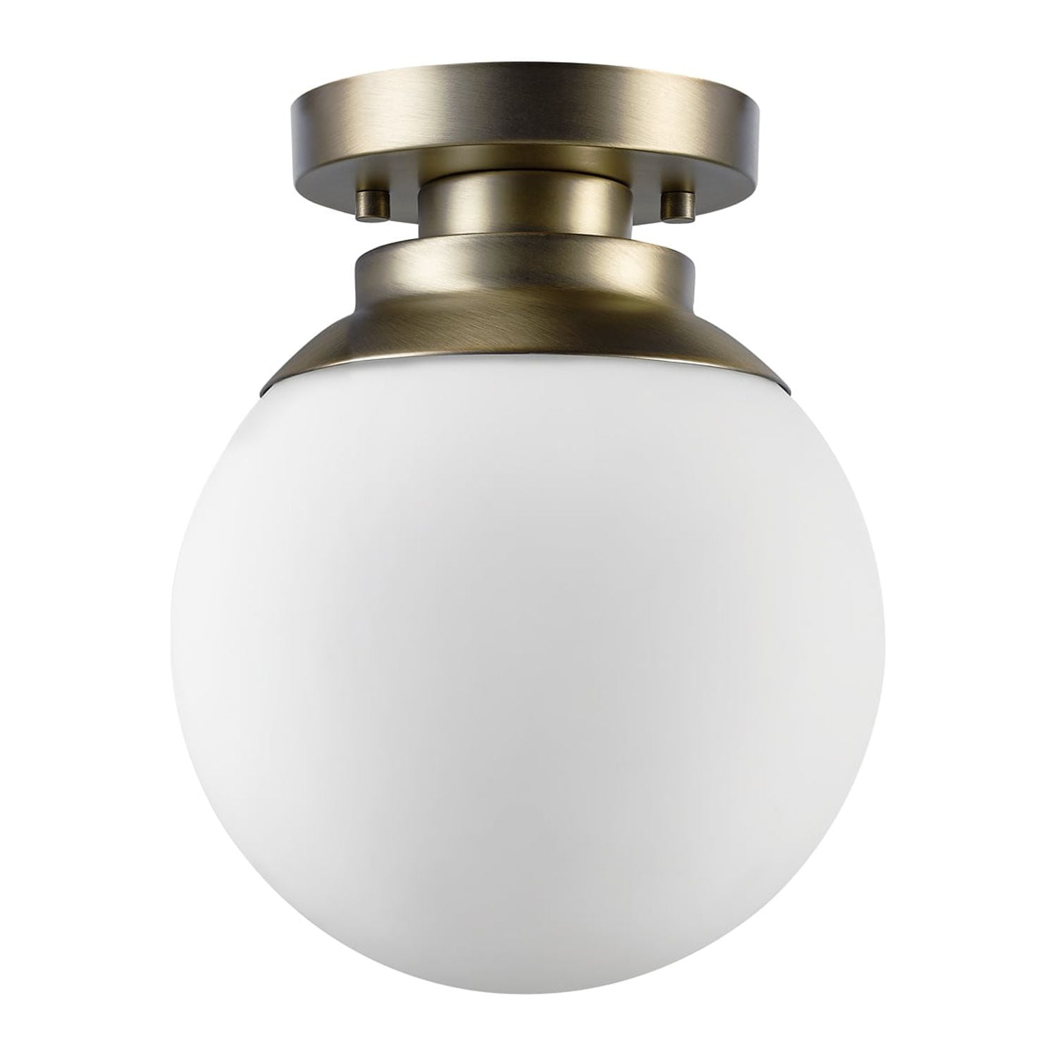 Portland 8" Brass Semi-Flush Globe Ceiling Light with Frosted Glass