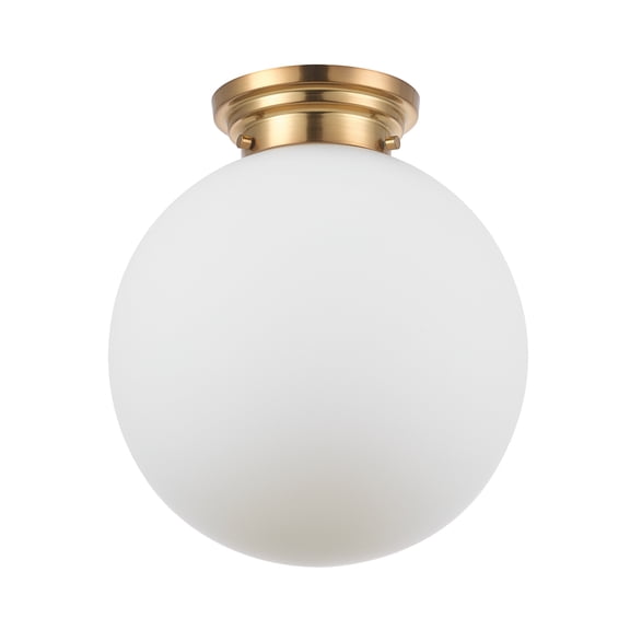 Globe Electric 1-Light Matte Brass Indoor Semi-Flush Mount Ceiling Light with Opal Glass Shade