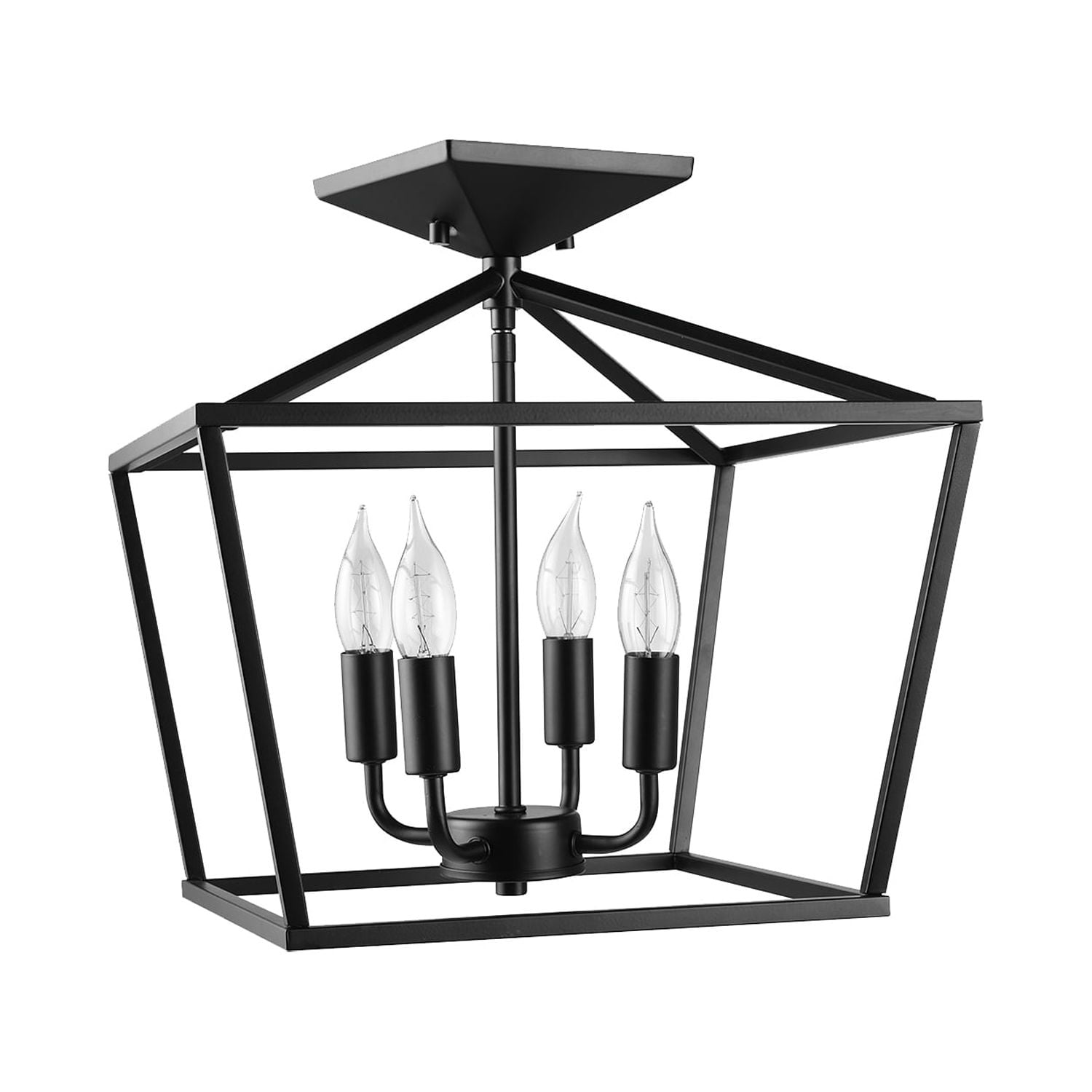 Globe Electric Sheldon 4-Light Matte Black Semi-Flush Mount Ceiling Light with Flame Tip Vintage Edison Incandescent Bulbs Included, 91000542