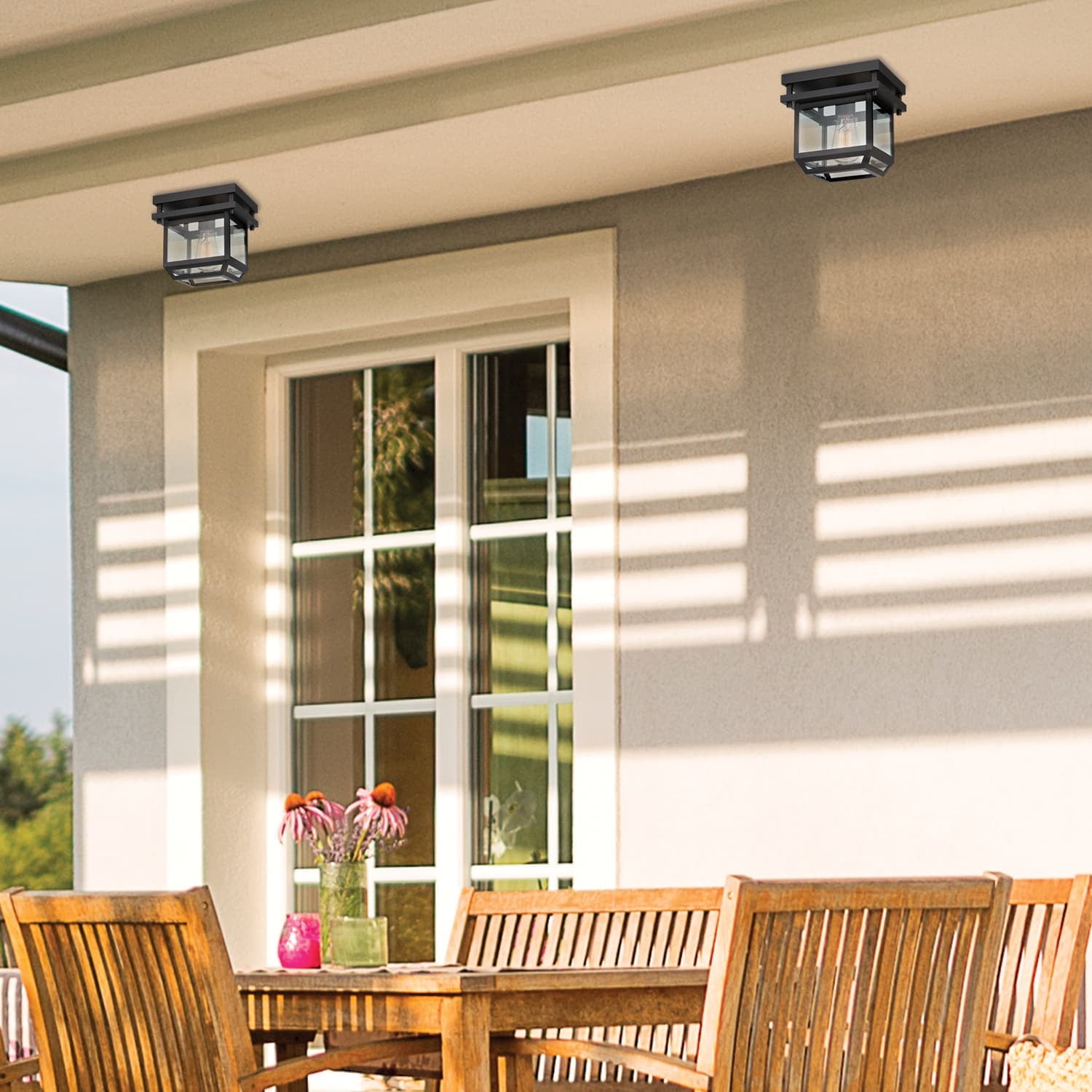 Sorrell 1-Light Dark Bronze Indoor/Outdoor Flush Mount Ceiling Light with Clear Glass Shade