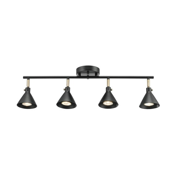 Globe Electric Tristan 26" 4-Light Matte Black Track Lighting with Matte Brass Accents, 57228