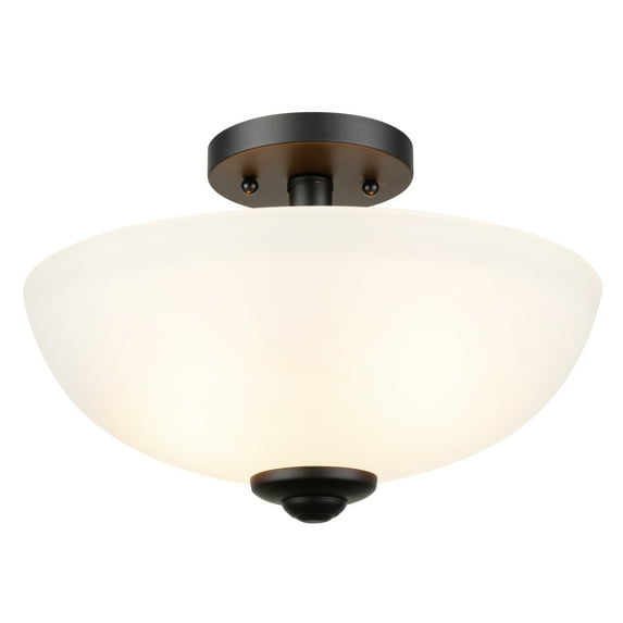 Globe Electric Vienna 2-Light Dark Bronze Indoor Semi-Flush Mount with Frosted Glass Shade