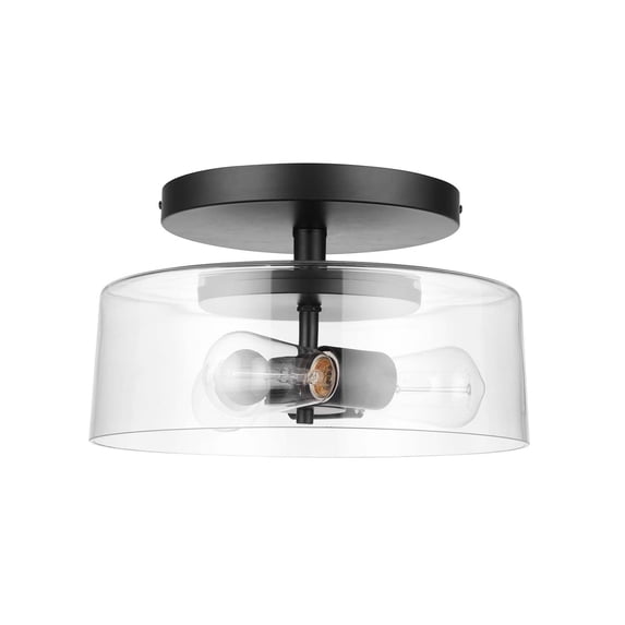 Globe Electric Wendell 3-Light Matte Black Flush Mount Ceiling Light with Clear Glass Shade and Vintage Edison Incandescent Bulbs Included, 91000547