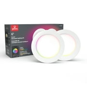 Globe Electric Wi-Fi Smart 6" Ultra Slim LED Multicolor Changing RGB Tunable White Recessed Lighting Kit 2-Pack, No Hub Required, Voice Activated, 12 Watts, 50069