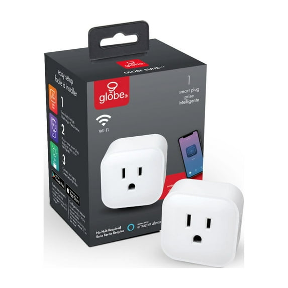 Globe Electric Wi-Fi Smart Plug, No Hub Required, Voice Activated, White, 50114