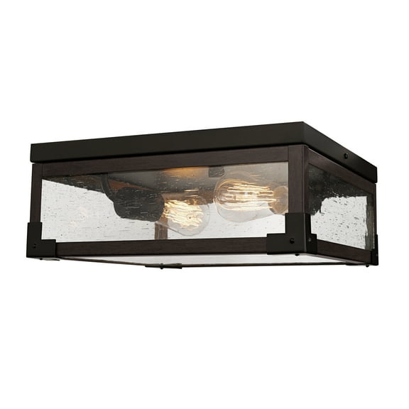 Globe Electric Williamsburg 2-Light Dark Bronze Flush Mount Ceiling Light with Seeded Glass Panes, 65917