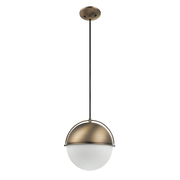 1-Light Matte Gold Plug-In or Hardwire Pendant Light with Frosted Glass Shade