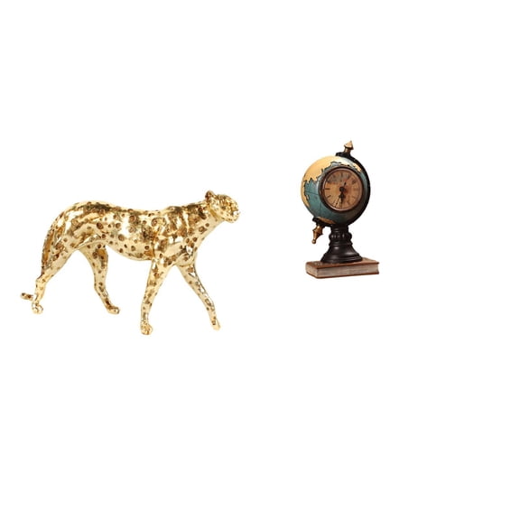 Globe Figurine Cheetah Statue Table Clock Realistic Resin Craft for Home Office Bookshelf Counter