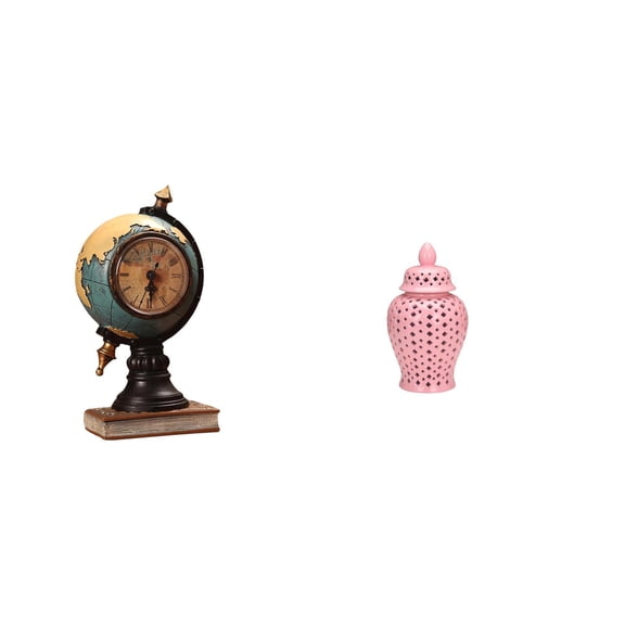 Globe Figurine Table Clock Ceramic Ginger Jar Porcelain Construction Elegant Design for Living Room Bedroom Decor