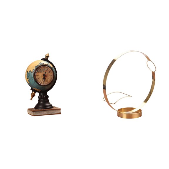 Globe Figurine Table Clock Wine Bottle Holder Iron Art Craft Ornament Resin Material Office Shelf Bedroom Organizer
