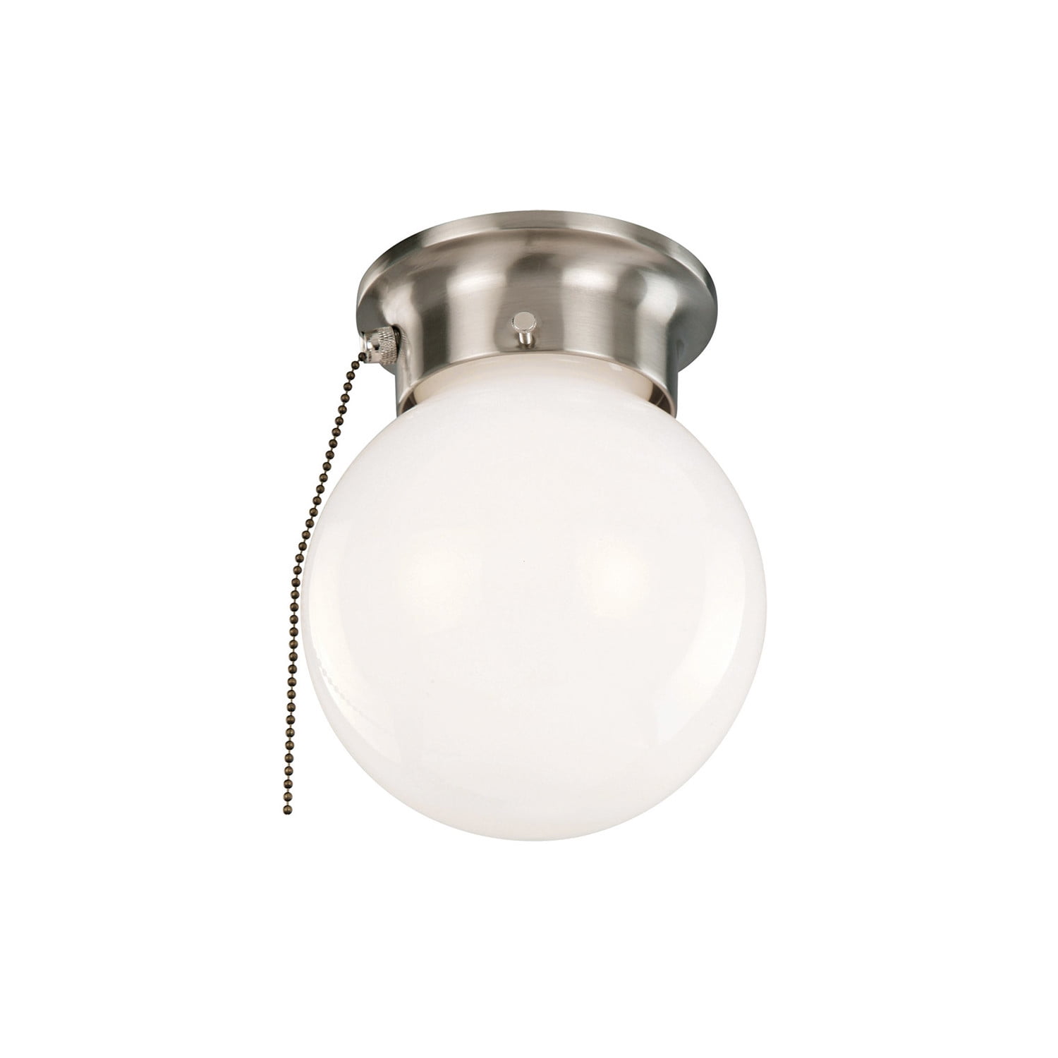 Globe Flush Mount Ceiling Light, Satin Nickel Finish, Opal Glass Shade, Dimmable, for Bedroom, Hallway, Closet – Design House, WM251927