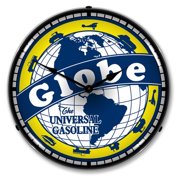 Collectable Sign and Clock Globe Gas  LED Lighted Premium Wall Clock