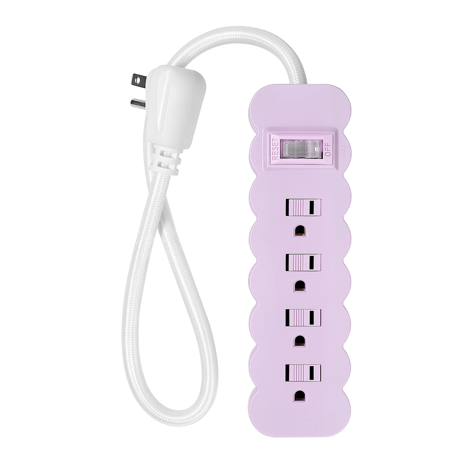 Globe Electric 4-Outlet Indoor Power Strip, 3 ft Braided Fabric Cord, Flat Plug, Pink