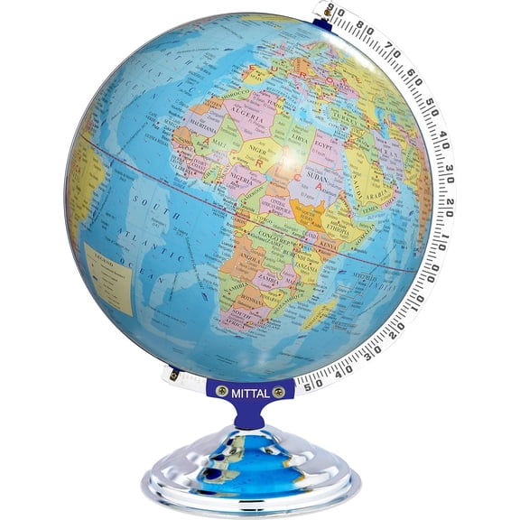 Globe For Kids & Students 16 Inch Height & 12 Inch Diameter Educational World Political Globe In English Language With 75 Mm Magnifying Glass (Blue) Pack Of 1