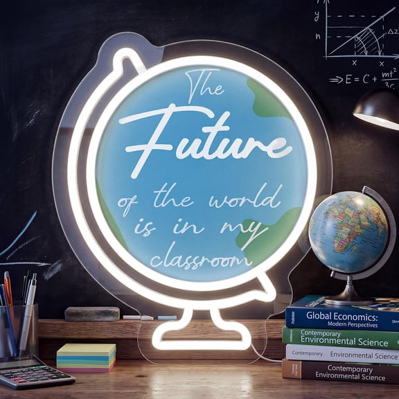 Globe LED Neon Signs  to School Wall Decoration 13 x 15 Inches for  to School Classroom Study Area Library