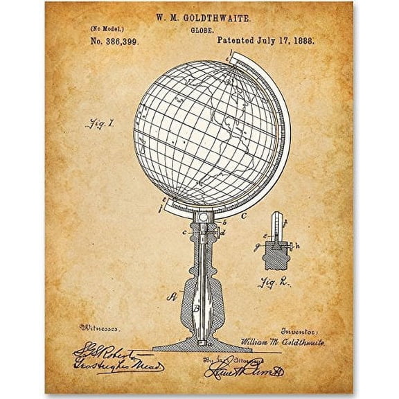 Globe Map Art - 11x14 Unframed Patent Print - Great Office or Classroom Decor