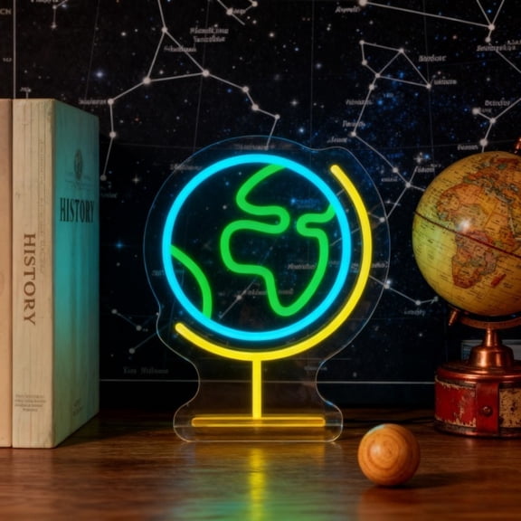 Globe Neon Sign | USB-powered Dimmable LED Light, Suitable for Classrooms, Libraries, Museums, Study Rooms - Colorful Light-up Sign for Students Birthday Gifts, Christmas Gifts