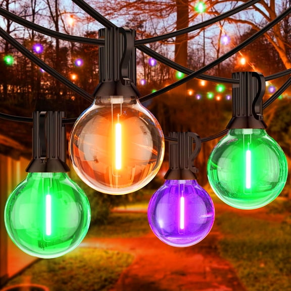 Globe Outdoor Halloween String Lights | 26FT Patio Lights with 12+1 (Orange/Green/Purple) Shatterproof Edison Bulbs (1 Spare) | Connectable, Dimmable | for Backyard, Porch Decor