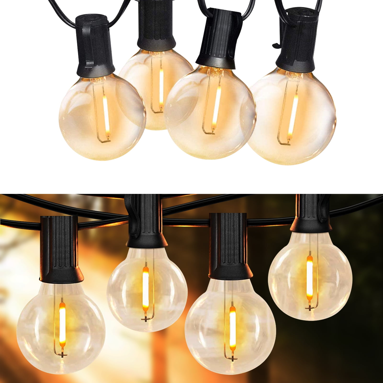 Globe Outdoor String Lights 2 Pack, 25 FT Patio Lights with 27 G40 Shatterproof LED Bulbs (2 Spare), Waterproof Hanging Lights String for Outside Backyard, Porch, Deck, Party