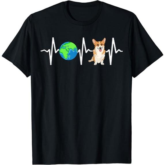 Globe Planet Earth Pembroke Welsh Corgi Heartbeat Dog Lover T-Shirt