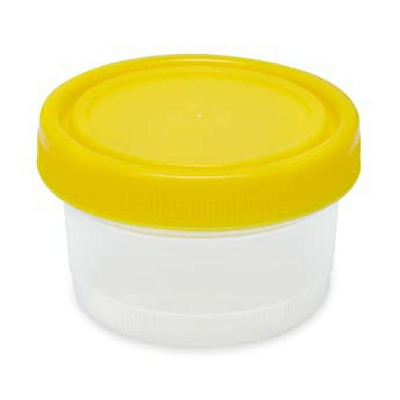 Globe Scientific 6542 Large Capacity Leak Resistant Container with Separate Yellow Screwcap, 3-1/2" Diameter, 4-3/8" Height, 500mL (16oz), PP, Graduated, Pack of 100