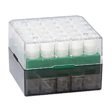 Globe Scientific BioBox 3039G Polycarbonate Storage Box with Transparent Lid for 1mL and 2mL Tubes, Holds 25 Vials, Green (Pack of 8)