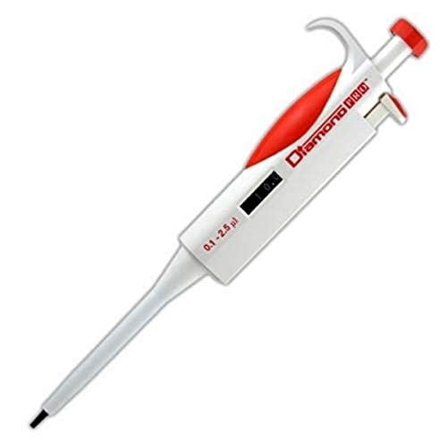 Globe Scientific Diamond PRO 3311-1 Adjustable Volume Research Micropipette, 0.1-2.5µL Volume, Red