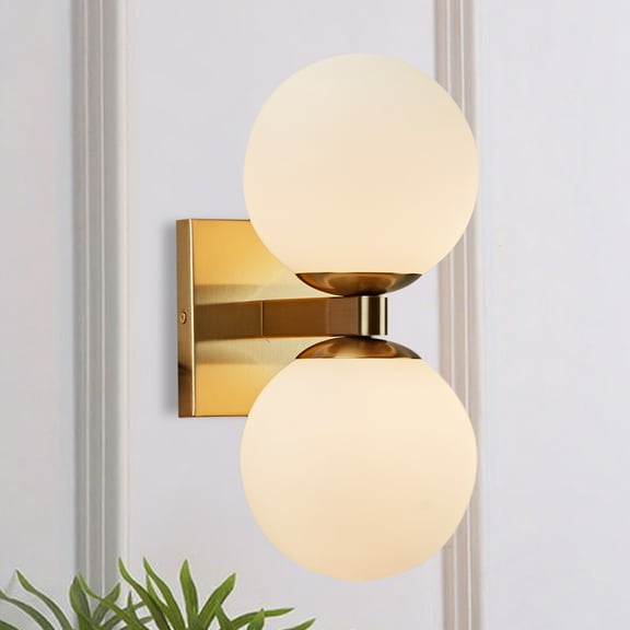Globe Shade Brass Finish accents Double Light Sconce , Steel frame , ovalled mirror , chrome bathroom sconces , indoor sconce wall lights(Brass)