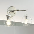 thumbnail image 1 of Globe Shade with Brass Accents Double Light Sconce , Chrome Bathroom Sconces , Indoor Sconce Wall Lights, 1 of 11