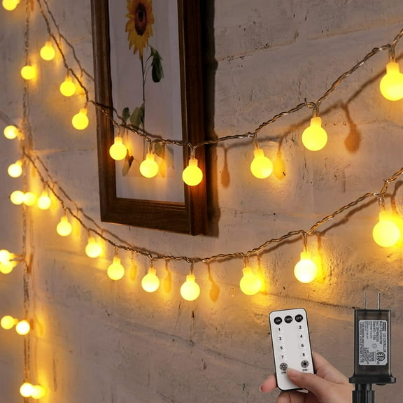 Globe String Lights, 33 Feet 100 Led Fairy Lights Plug in, 8 Modes with Remote Mini Globe Lights for Indoor Outdoor Bedroom Party Wedding Garden Christmas Tree Decor, Warm White