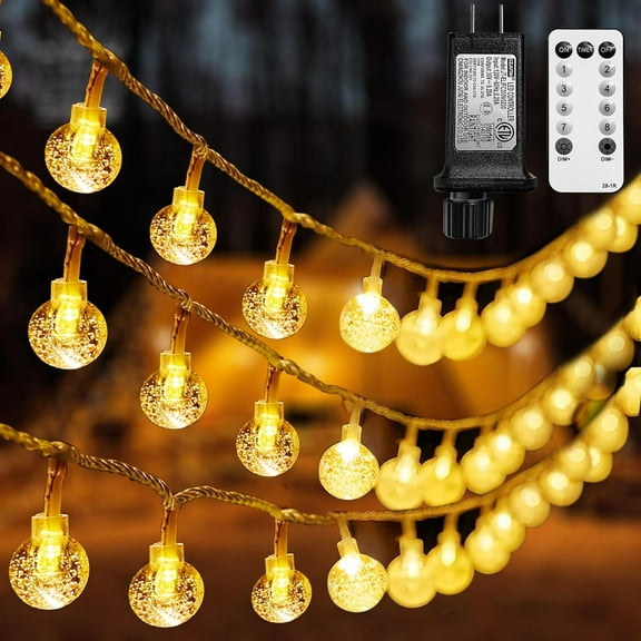 Globe String Lights 49.2 Feet 100 LED, Plug in Crystal Fairy String Lights with Remote Timer, 8 Modes Indoor Outdoor Hanging Globe Lights for Wedding Bedroom Classroom Patio Garden
