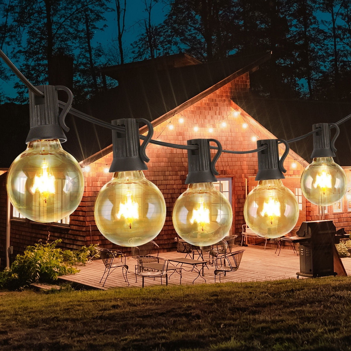 Globe String Lights, 50Ft G40 Outdoor String Lights with 50 Pcs 5W Clear  Bulbs (4 Spare), 2200K Warm White Connectable Hanging Patio Lights IP44