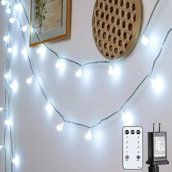 Globe String Lights 59 Ft 100 LED Fairy Lights Plug in with Remote Timer, Connectable Small Frosted Globe Christmas Lights for Bedroom Wedding Xmas Tree Indoor Outdoor Decor, Cool White
