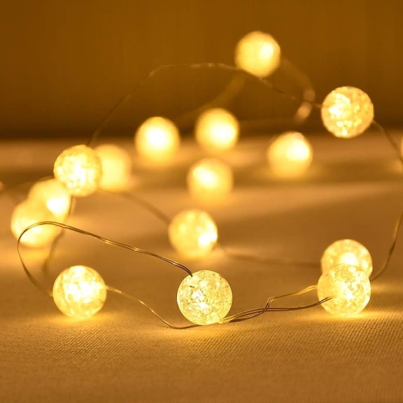 Globe String Lights, 5M 50LED Crystal Crackle Ball Lights Crack Bead String Lights Indoor String Lights Silver Wire USB