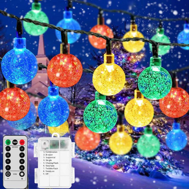 Globe String Lights Fairy Lights Battery Operated, 33ft 100LEDs Waterproof Christmas Lights 8