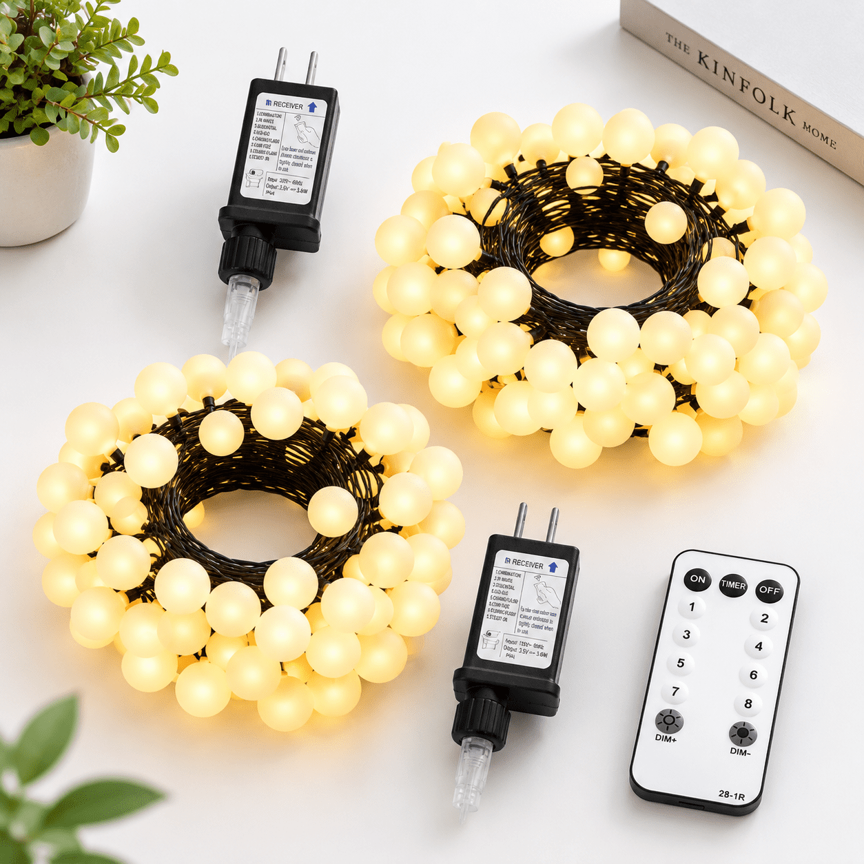 Globe String Lights, Warm White, 100LED-2Pack Plug, Connectable for ...