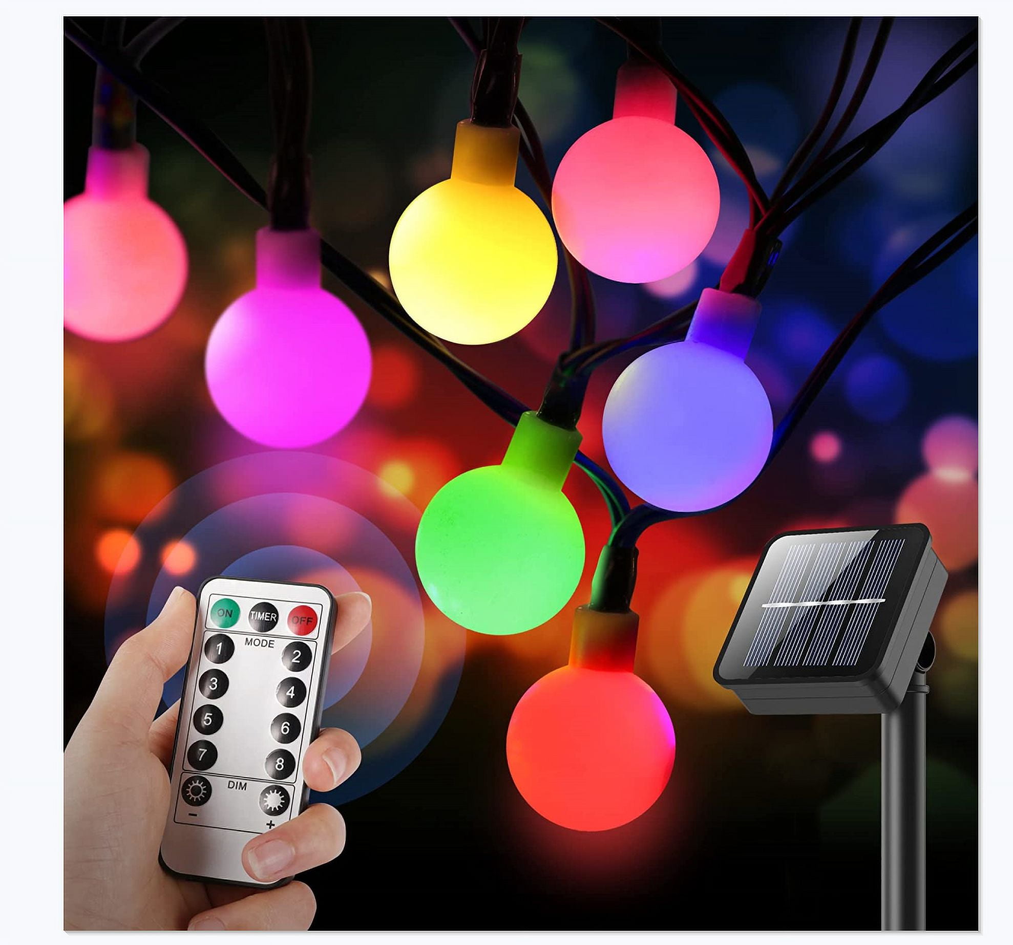 Globe String Solar Lights Powered 12M/39ft 100 LED Outdoor Fairy Lights Solar String Multi-Coloured 8 Modes Garden Lights with Remote Control,Christmas Lights for Patio, Party, Wedding