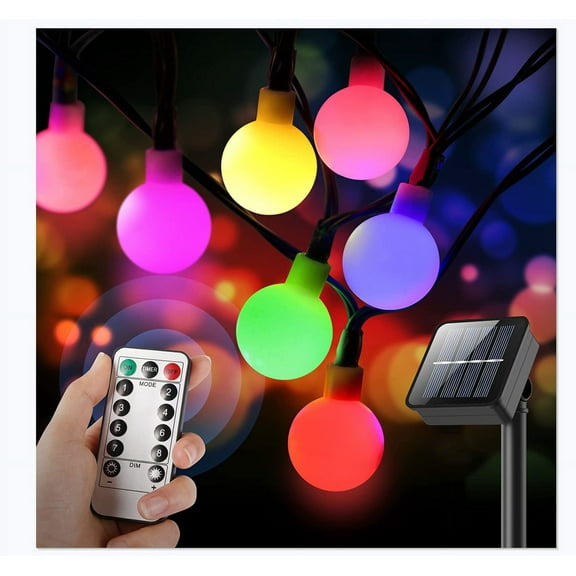 Globe String Solar Lights Powered 12M/39ft 100 LED Outdoor Fairy Lights Solar String Multi-Coloured 8 Modes Garden Lights with Remote Control,Christmas Lights for Patio, Party, Wedding