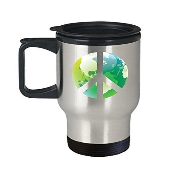 Globe Travel Mug - Peace Sign Gifts - 14 Oz Stainless Steel Cup
